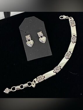 Brighton silver-plated Regina link bracelet and matching heart earring set
